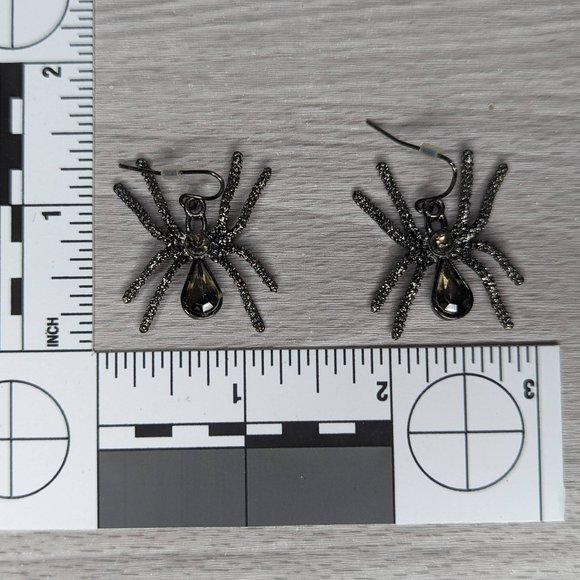Silver Tone Spider Dangle Earrings - Picture 5 of 5